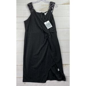 Hanna Nikole Cocktail Dress 18W Black Silver Metallic Sleeveless Sequins NWT